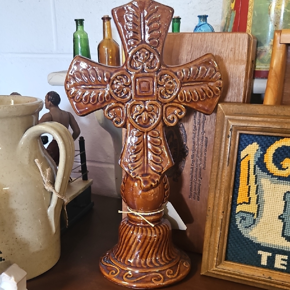 Brown Ceramic Decorative Cross